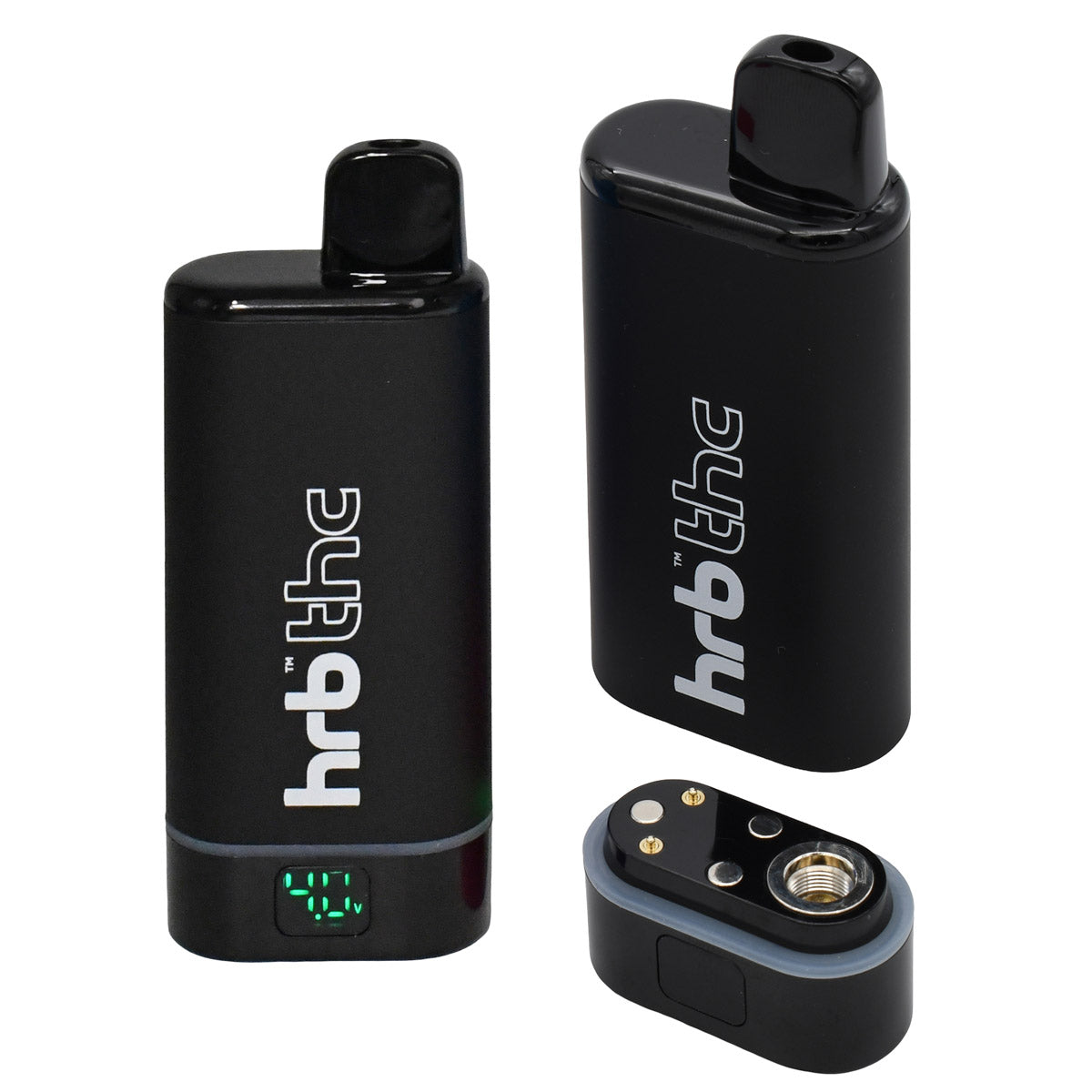 Black Hrb Vape battery with digital display on a white background