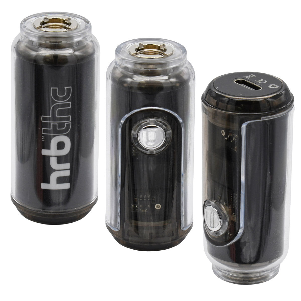 Three viewpoints of black HRB Canndy 510 battery with visible branding on a white background