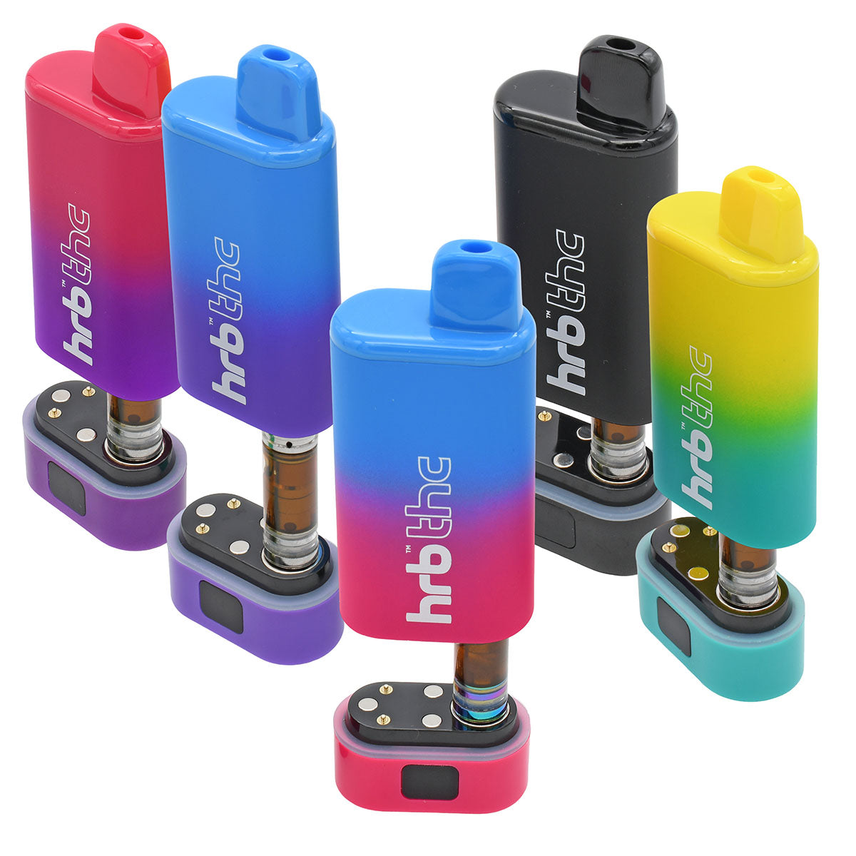 Colorful HRB THC box cartridge concealer on a white background