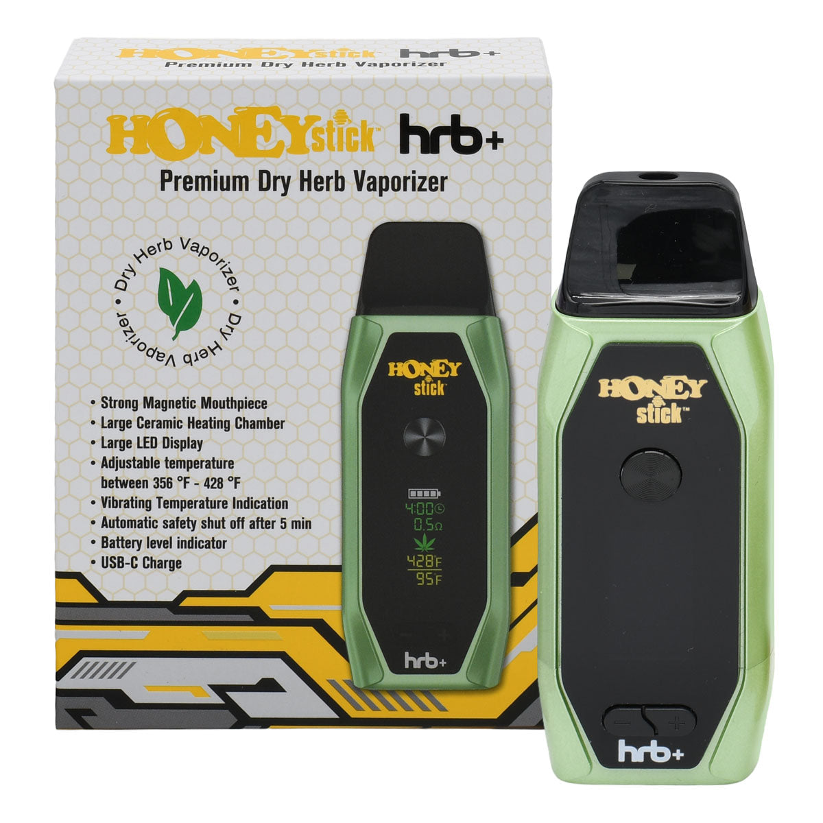 Green HRB+ Vaporizer with packaging box.
