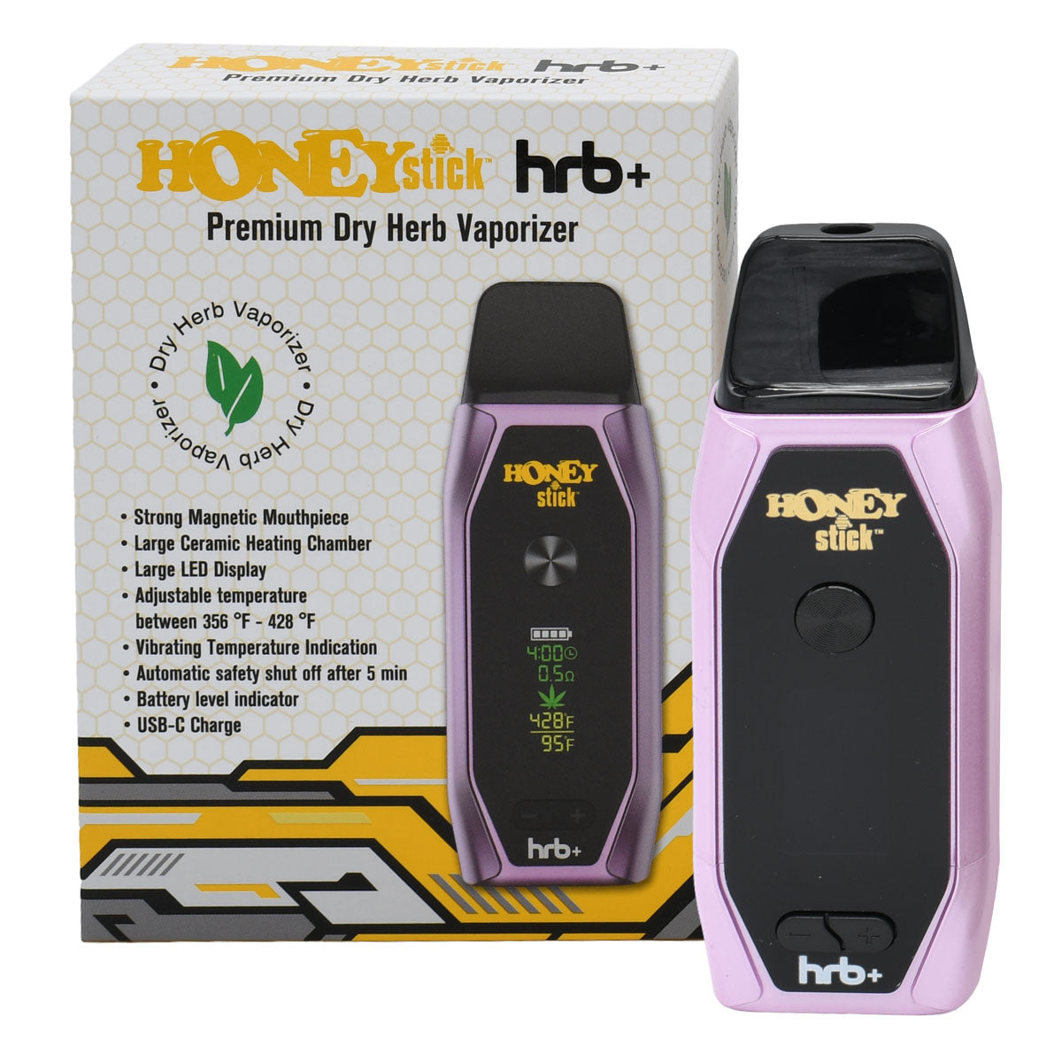 Purple HRB+ Vaporizer with packaging box.